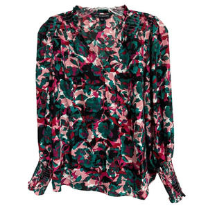 Zac & Rachel Women's Blouse Top Floral Long Sleeve Shirred Cuff Sz S Multicolor